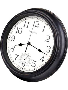 Vintage 12-Inch Waterproof Indoor Outdoor Clock with Thermometer - Silent Quartz